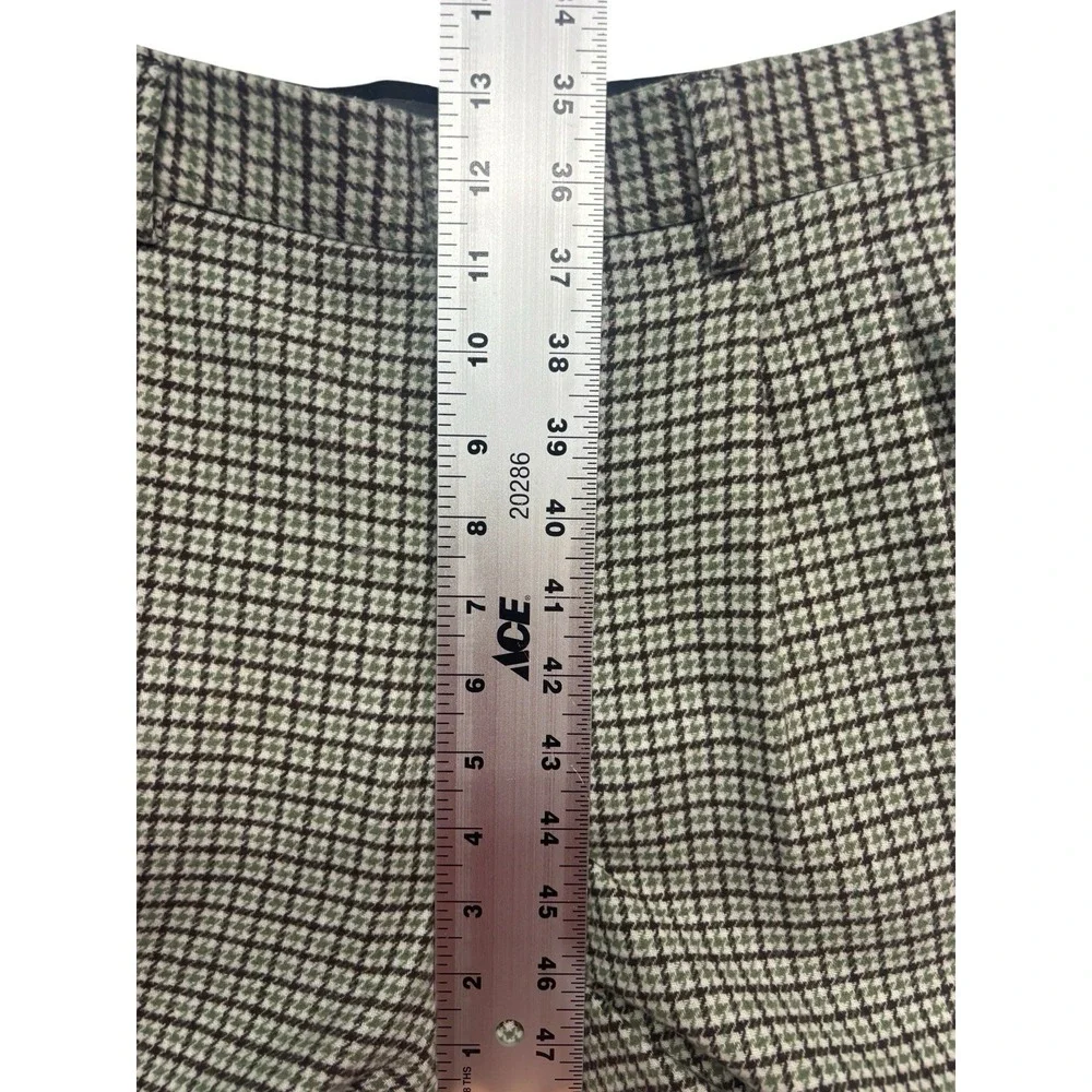H&M 32x30 Green Brown‎ White Houndstooth Tweed Dress Pants Trouser Wool Pleated